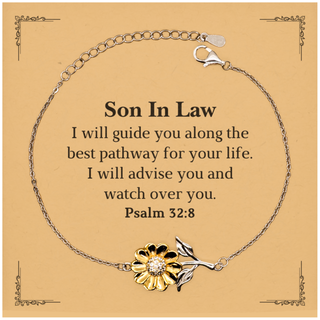 Son In Law Engraved Sunflower Bracelet - I will guide you along the best pathway for your life. Inspirational Gift for Birthday, Christmas, Graduation, Veterans Day, Easter, and Holidays