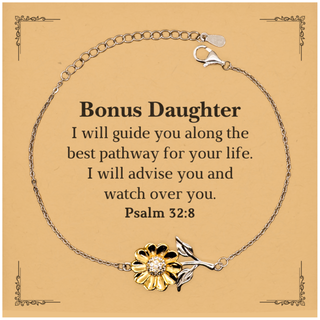 Unique Sunflower Bracelet Bonus Daughter Engraved Psalm 32:8 Inspirational Jewelry for Birthday Graduation Women Religious Encouraging Gift For Her