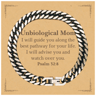 Unique Unbiological Mom Cuban Link Chain Bracelet Psalm 32:8 Gift