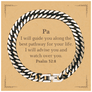 Psalm 32:8 Cuban Link Chain Bracelet for Men Christian Jewelry Christmas Gifts for Him Personalized Inspirational Jewelry Mens Fashion Accessories