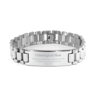 Unbiological Mom Stainless Steel Bracelet - Guide You Along the Best Pathway for Your Life - Inspirational Gift for Mothers Day, Birthday, Christmas, Graduation - Psalm 32:8 Assurance