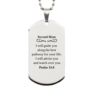 Engraved Silver Dog Tag Second Mom Gift Psalm 32:8 Inspirational Guidance for Birthday Graduation Veterans Day