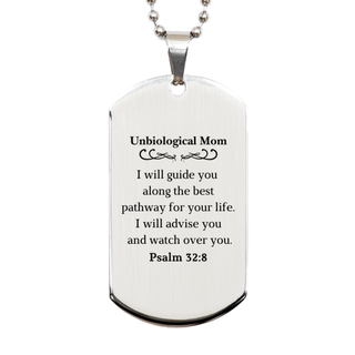 Unbiological Mom Silver Dog Tag - Guiding You Along Lifes Pathway, Inspirational Engraved Gift for Mothers Day, Birthday, Christmas, Graduation