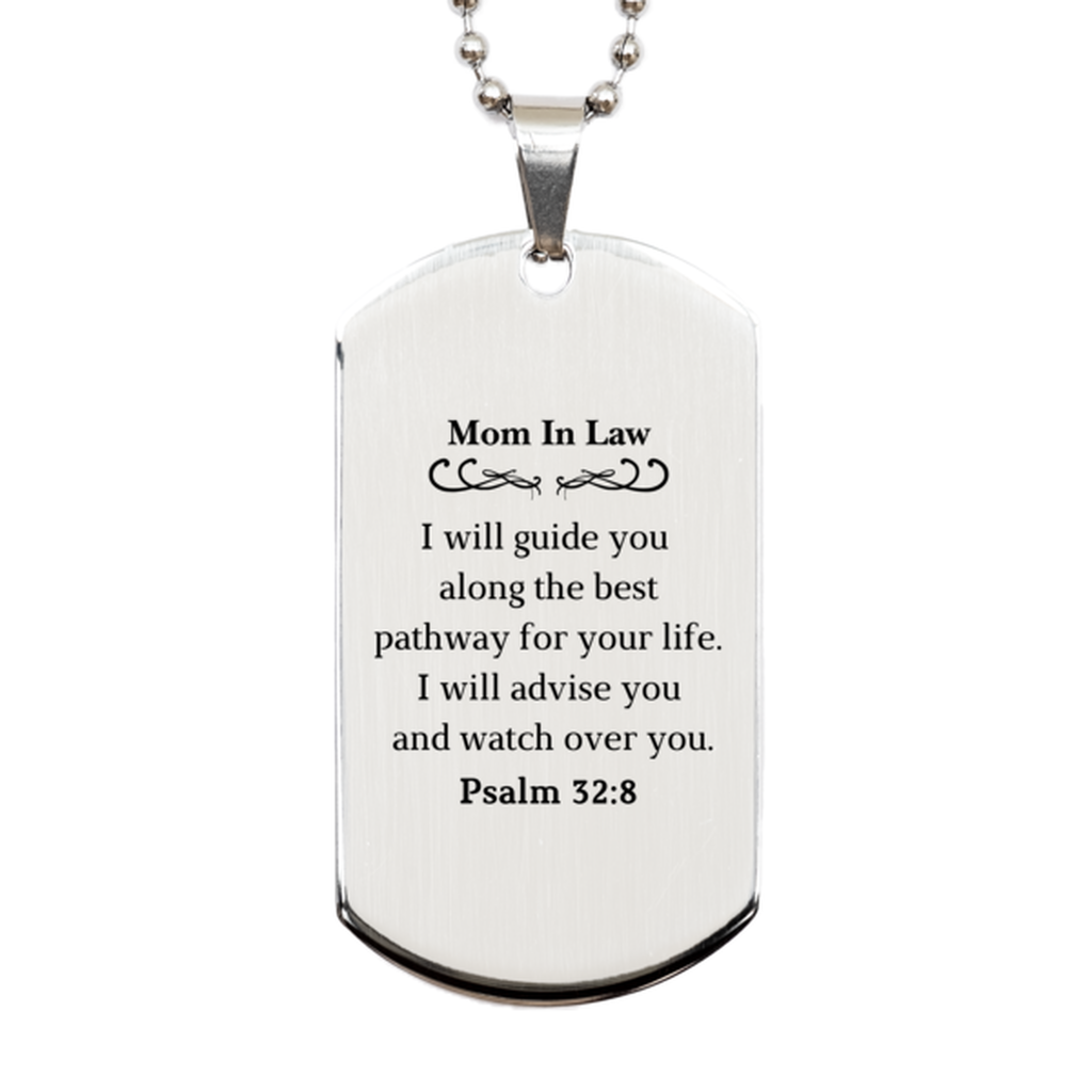 Silver Dog Tag Mom-In-Law Gift Engraved Psalm 32:8 Birthday Inspirational