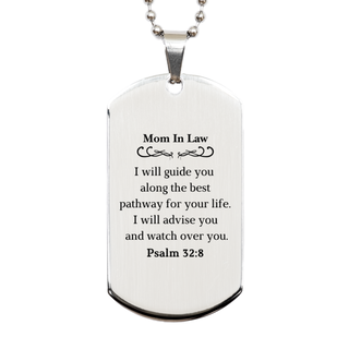 Silver Dog Tag Mom-In-Law Gift Engraved Psalm 32:8 Birthday Inspirational