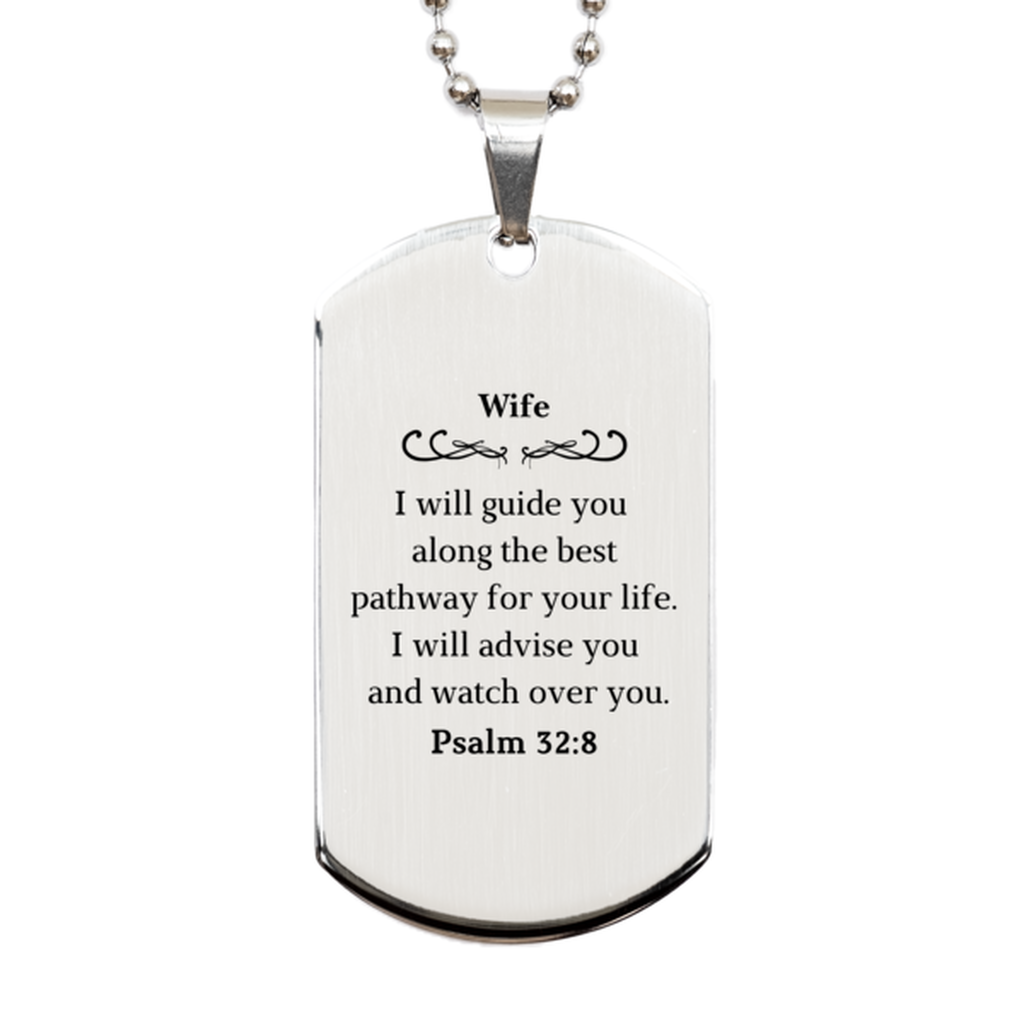 Wife Inspirational Engraved Silver Dog Tag - Psalm 32:8 Guidance, Confidence, Anniversary, Graduation Gift