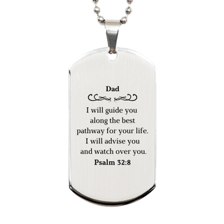 Dad Dog Tag Engraved Psalm 32:8 Inspirational Gift for Him on Birthday, Fathers Day, Graduation, or Veterans Day