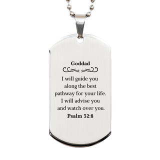 Unique Silver Dog Tag for Goddad - Engraved Psalm 32:8, Inspirational Gift for Christmas, Birthday, or Graduation - Guide, Advise, Watch Over - Confidence and Hope for Him