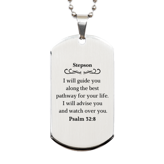 Stepson Engraved Silver Dog Tag - Guide along the Best Pathway for Your Life, Inspirational Gift for Graduation, Birthday, Christmas, Veterans Day