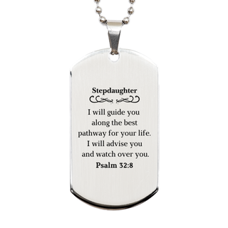 Stepdaughter Guided Engraved Silver Dog Tag for Graduation Gift Idea Psalm 32:8 Inspirational Confidence Birthday