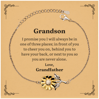 Grandson Bracelet - Always Behind, Beside, and In Front of You, Love Grandfather, Sunflower Engraved Gift for Birthday, Christmas, Graduation