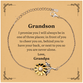 Sunflower Bracelet Grandson Gift - Always by Your Side Engraved Love, Grandpa - Perfect Birthday, Christmas, Graduation, Veterans Day Jewelry