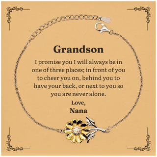 Grandson Sunflower Bracelet - Always by Your Side, Nana Engraved Love, Confidence, Birthday, Christmas Gift