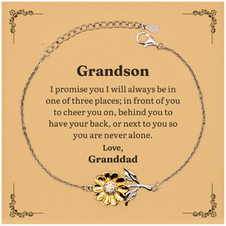 Grandson Sunflower Bracelet - Granddads Promise of Love and Support for Graduation, Birthday, and Everyday Inspirational Confidence Gift