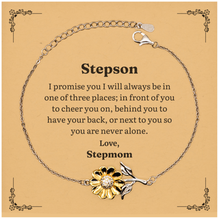 Stepson Bracelet - Engraved Love from Stepmom for Birthdays, Christmas, Graduation - Unique Sunflower Jewelry for Stepsons - Inspirational Gift to Show Support and Confidence - Always by Your Side