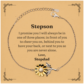 Stepson Engraved Sunflower Bracelet for Stepdad - Always by Your Side, Birthday Christmas Graduation Gift