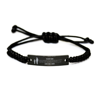 To My Son Always Remember Love Mom Black Rope Bracelet Jewelry Birthday Graduation Anniversary Inspirational Gift For Men