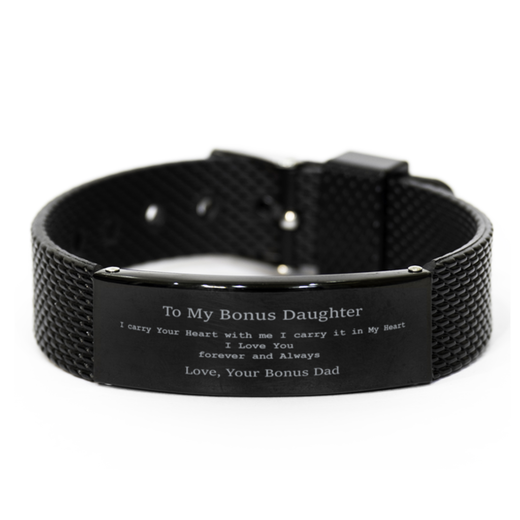 bonus daughter Bracelet,I Carry Your Heart with me Brithday Graduation Christmas from bonus dad to bonus daughter mesh bracelet