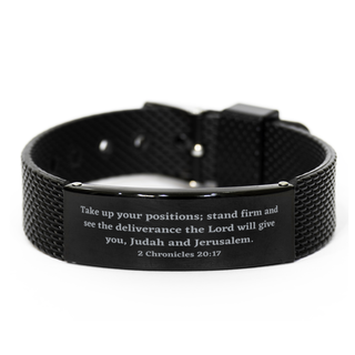 2 Chronicles 20:17 Christian Bracelet,Take up your positions; stand firm and see the deliverance,Christian Gifts,Bible Verse Bracelets,Christian Woman or Teen,mesh bracelet