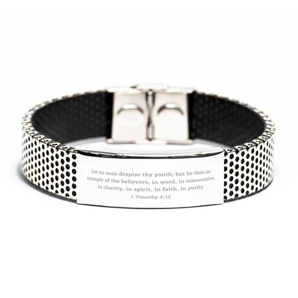 1 Timothy 4:12 Christian Bracelet,Let no man despise thy youth; but be thou an example of the believers,Christian Gifts,Bible Verse Bracelets,Christian Woman or Teen,stainless bracelet