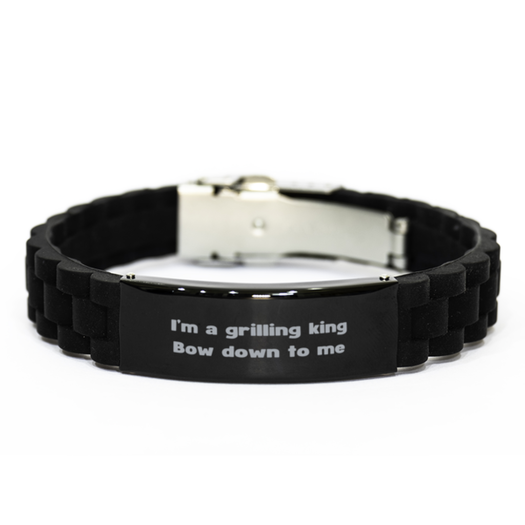 I am a grilling king Bow down to me Bracelet,Birthday Gifts,Funny grilling Gifts,Gift Idea Cooking Gifts  for Dad, Brother, Husband, Boyfriend ,Black Bracelet