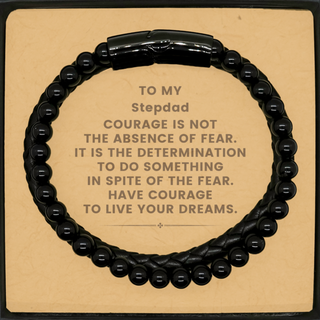 Stepdad, Have Courage To Live Your Dreams. Stone Leather Bracelets, Best Gifts For Stepdad, Stepdad Gifts for Birthday Christmas Graduation, Men Women Jewelry.