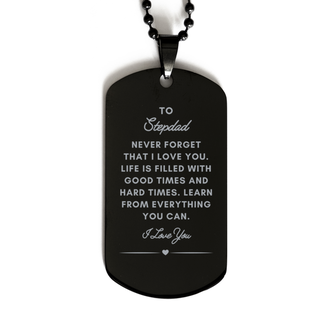 Stepdad Gifts, I Love you, Stepdad. Black Dog Tag, Jewelry for Stepdad, Gift for Her, Graduation Birthday Christmas Jewelry Gift for Him.