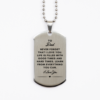 Dad Gifts, I Love you, Dad. Silver Dog Tag, Jewelry for Dad, Gift for Her, Graduation Birthday Christmas Jewelry Gift for Him.