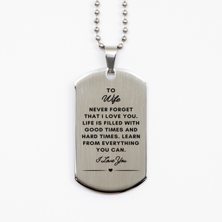 Wife Gifts, I Love you, Wife. Silver Dog Tag, Jewelry for Wife, Gift for Her, Graduation Birthday Christmas Jewelry Gift for Him.