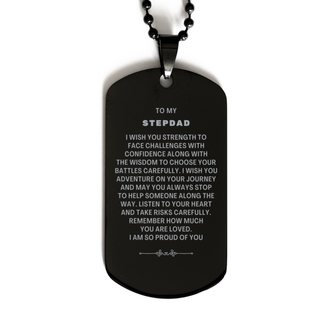 Best Idea Gifts for Stepdad Black Dog Tag, Stepdad, I am so proud of you., Surprise Gift for Stepdad on Christmas Birthday. Gift for Him, Gift for Her