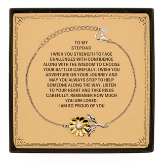 Best Idea Gifts for Stepdad Sunflower Bracelet, Stepdad, I am so proud of you., Surprise Gift for Stepdad on Christmas Birthday. Gift for Him, Gift for Her