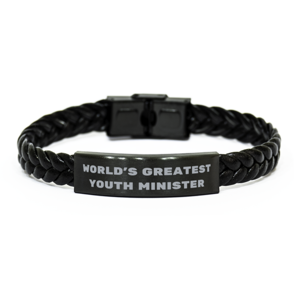 Youth Minister Gifts, World's Greatest Youth Minister, Youth Minister Braided Leather Bracelet, Sarcasm Gifts For Boss, Friends, Coworker. Thank you gifts. Employee Gift