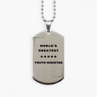 Youth Minister Gifts, World's Greatest Youth Minister, Youth Minister Silver Dog Tag, Sarcasm Gifts For Boss, Friends, Coworker. Thank you gifts. Employee Gift