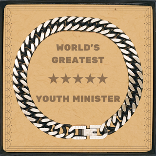 Youth Minister Gifts, World's Greatest Youth Minister, Youth Minister Cuban Link Chain Bracelet, Message Card For Boss, Friends, Coworker. Thank you gifts. Employee Gift