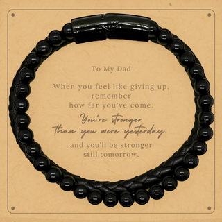 Gift for Dad, Stone Leather Bracelets with Message Card for Dad. Birthday Christmas Motivational Gift. Dad, You're stronger than you were yesterday