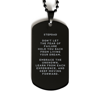 To My Stepdad Gift, Stepdad, Keep moving forward Black Dog Tag. Inspirational Gifts for Stepdad on Birthday, Christmas Day