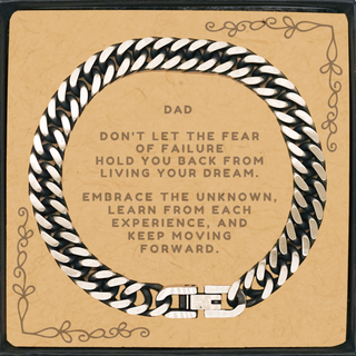 To My Dad Gift, Dad, Keep moving forward Cuban Link Chain Bracelet. Inspirational Gifts for Dad on Birthday, Christmas Day