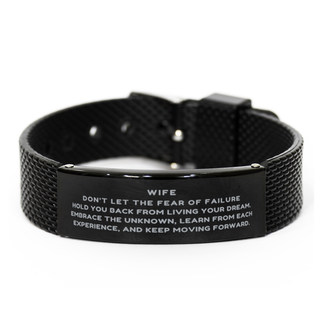 To My Wife Gift, Wife, Keep moving forward Black Shark Mesh Bracelet. Inspirational Gifts for Wife on Birthday, Christmas Day