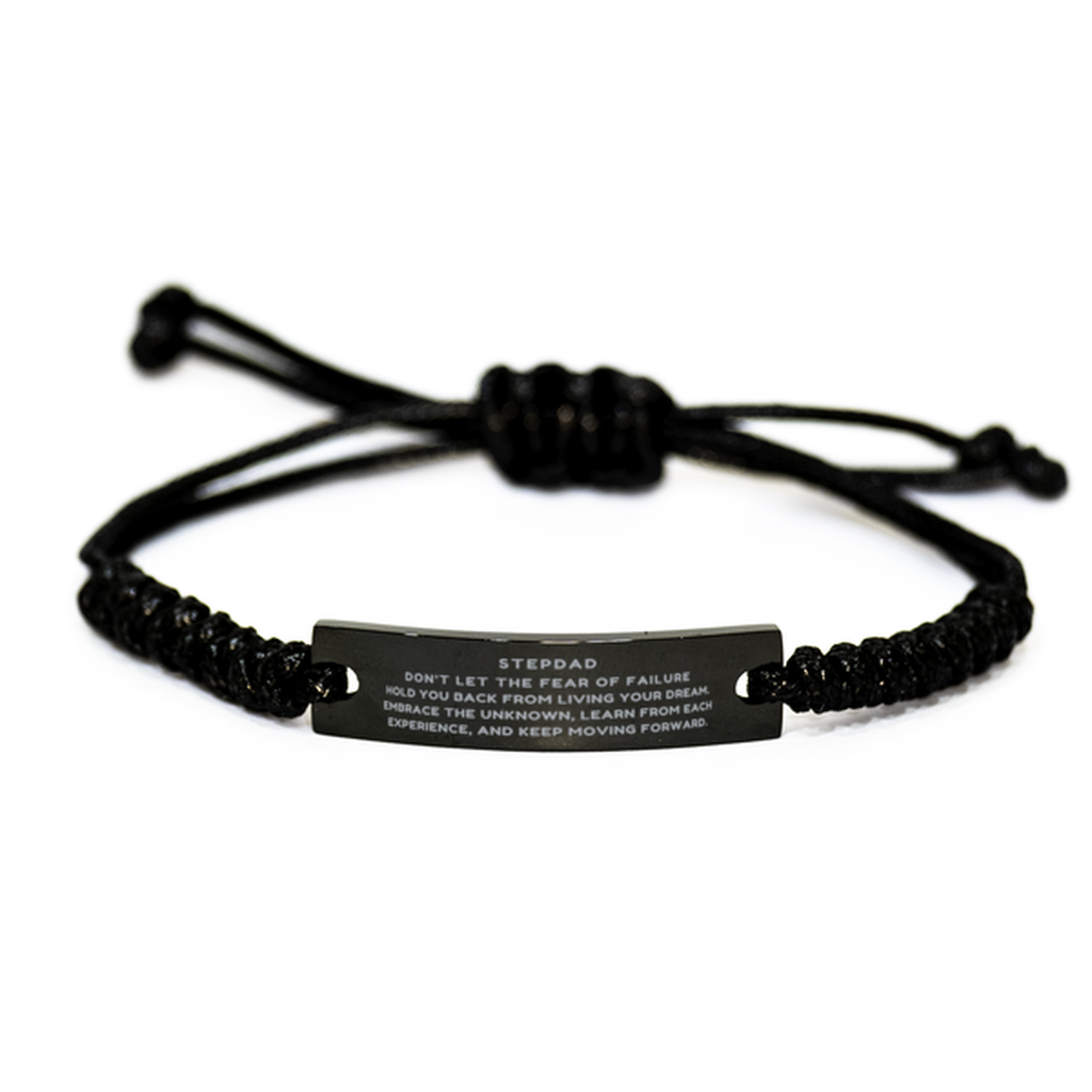 To My Stepdad Gift, Stepdad, Keep moving forward Black Rope Bracelet. Inspirational Gifts for Stepdad on Birthday, Christmas Day