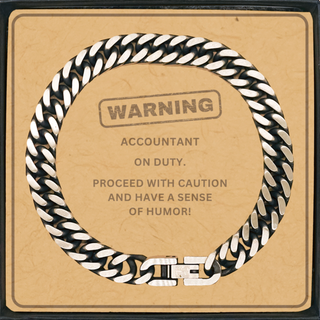 Accountant Funny Gift. Accountant on duty Cuban Link Chain Bracelet Message Card. Sarcasm Gifts For Friends