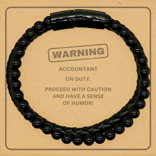 Accountant Funny Gift. Accountant on duty Stone Leather Bracelets Message Card. Sarcasm Gifts For Friends