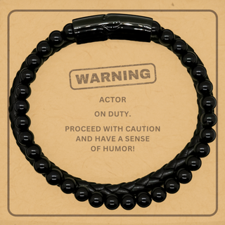 Actor Funny Gift. Actor on duty Stone Leather Bracelets Message Card. Sarcasm Gifts For Friends