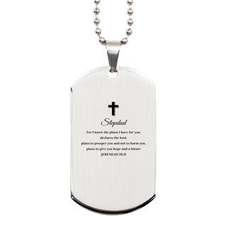 Inspirational Bible Verses for Stepdad Gifts, Stepdad Silver Dog Tag, Christian Gifts For Stepdad Birthday Christmas Gifts For Stepdad, Stepdad For I know the plans I have for you, declares the lord JEREMIAH 29.11