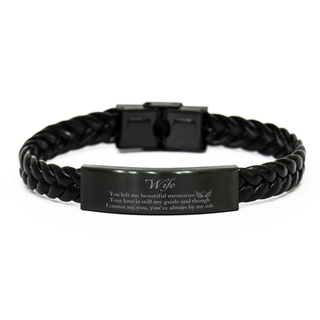 Wife Memorial Gifts, Loss of Wife Braided Leather Bracelet Gifts, Wife Sympathy Gift Wife, Wife, You left me beautiful memories. your love is still my guide and though I cannot see you, you're always by my side