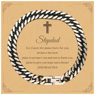 Inspirational Bible Verses for Stepdad Gifts, Stepdad Cuban Link Chain Bracelet, Christian Gifts For Stepdad Birthday Christmas Gifts For Stepdad, Stepdad For I know the plans I have for you, declares the lord JEREMIAH 29.11