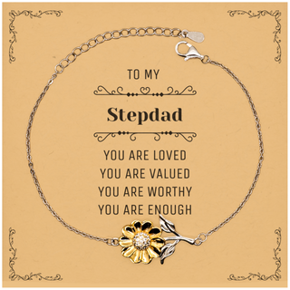 Stepdad Sunflower Bracelet Christmas Unique Gifts, Stepdad Message Card, Birthday Personalized gifts for Stepdad, To My Stepdad you are loved you are valued you are worthy you are enough