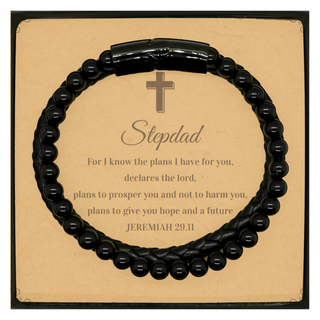 Inspirational Bible Verses for Stepdad Gifts, Stepdad Stone Leather Bracelets, Christian Gifts For Stepdad Birthday Christmas Gifts For Stepdad, Stepdad For I know the plans I have for you, declares the lord JEREMIAH 29.11