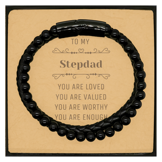 Stepdad Stone Leather Bracelets Christmas Unique Gifts, Stepdad Message Card, Birthday Personalized gifts for Stepdad, To My Stepdad you are loved you are valued you are worthy you are enough