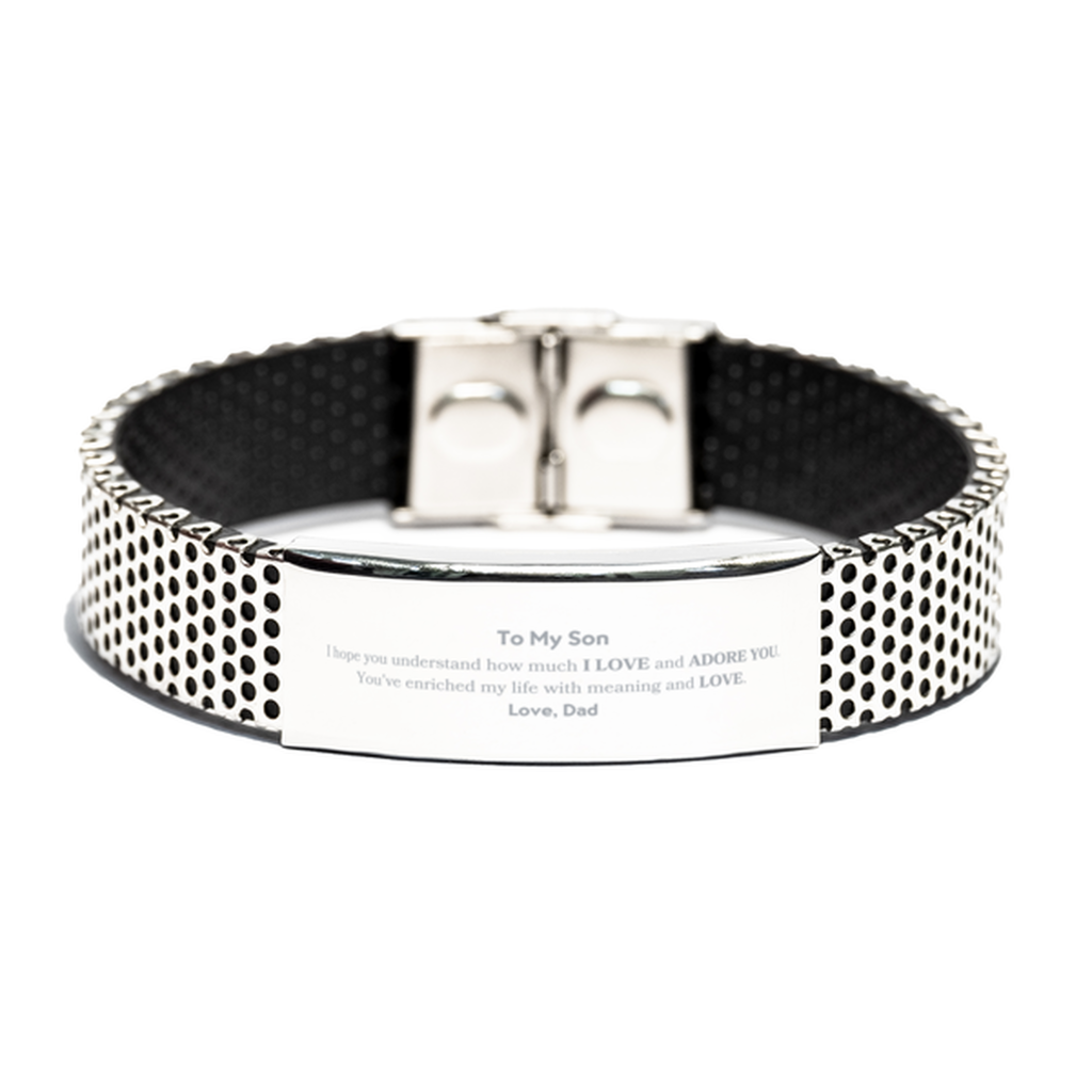 To My Son Stainless Steel Bracelet, Sentimental Gifts for Son from Dad, Christmas Birthday Graduation Gifts for Son I hope you understand how much I love and adore you. Love, Dad