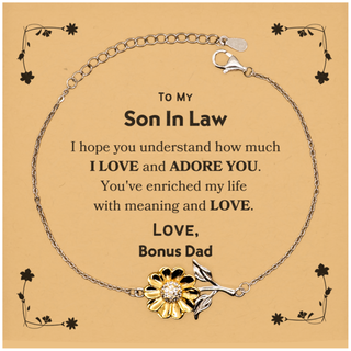 To My Son In Law Sunflower Bracelet, Sentimental Gifts for Son In Law from Bonus Dad, Christmas Birthday Graduation Gifts for Son In Law I hope you understand how much I love and adore you. Love, Bonus Dad